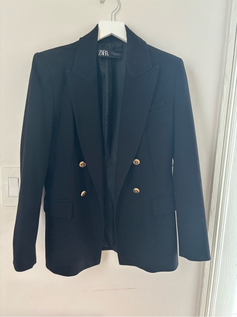 Zara Black Double-Breasted Blazer with Gold-Tone Buttons